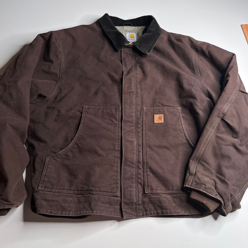 Carhartt J184 DKB Sandstone‎ Ridge Coat Mens 2XL Dark Brown Sherpa Lined Jacket